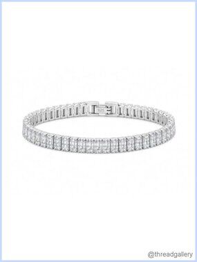 925 Sterling Silver Tennis Bracelet Clear Rectangular Stones